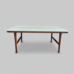 Bi-Colour Mid-Century Style Wooden Dining Table with White Laminate Top