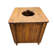 Rustic Natural Wood Box Side Table with Carved Cutout Top