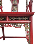 Antique Red Lacquer Horseshoe Armchairs and Tea Table Set