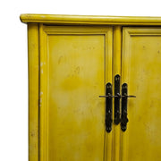 Vintage-Style Distressed Yellow Chinese Wedding Cabinet