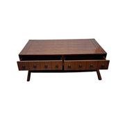 Campaign-Style Storage Coffee Table with Eight Drawers