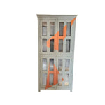 Distressed Grey Wooden Kitchen Cabinet with Geometric Graphic Pattern