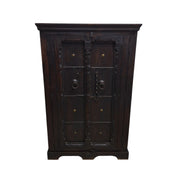 Ornate Dark Wood Cabinet with Metal Accents