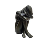Expressive Hand Carved Dark Wood Weeping Figure Table Sculpture