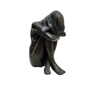 Expressive Hand Carved Dark Wood Weeping Figure Table Sculpture