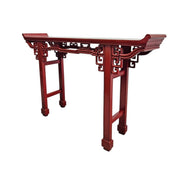 Traditional Chinese Red Lacquer Altar Style Wooden Console Table