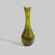 Olive Green Blown Glass Slender Teardrop Solifleur Vase