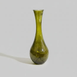 Olive Green Blown Glass Slender Teardrop Solifleur Vase