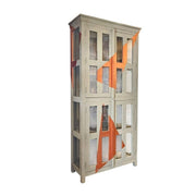 Distressed Grey Wooden Kitchen Cabinet with Geometric Graphic Pattern