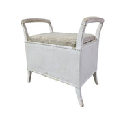 Charming Weathered White Lloyd Loom Bench with Floral Seat
