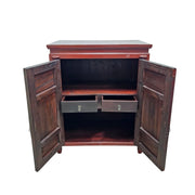 Antique Red Lacquer Chinese Sideboard with Gilded Relief