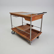 Mid-Century Modern Rolling Bar Cart with Slate Inlay