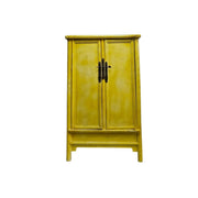 Vintage-Style Distressed Yellow Chinese Wedding Cabinet