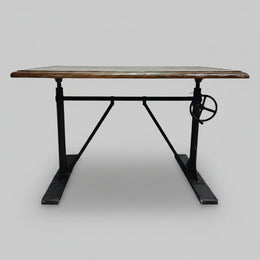 Industrial Crank Adjustable Height Dark Wood Writing Desk