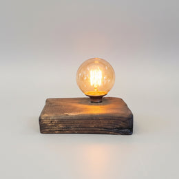 Rustic Reclaimed Timber Block Table Lamp with Edison Bulb