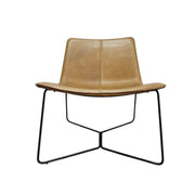 Sleek Mid-Century Sand Leather Lounge Chair