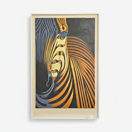 Graphic Ochre and Charcoal Abstract Zebra Original Framed Oil Painting