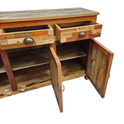 Artisanal Mixed Timber Chevron Parquet Solid Wood Sideboard