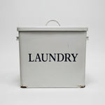 Vintage-Style White Enamel Metal Laundry Storage Bin