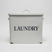 Vintage-Style White Enamel Metal Laundry Storage Bin