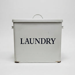 Vintage-Style White Enamel Metal Laundry Storage Bin