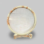 Sculptural Swirling Marble Round Tabletop Mirror with Matching Stand