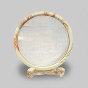 Sculptural Swirling Marble Round Tabletop Mirror with Matching Stand