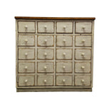 Vintage Apothecary-Style Cream Chest with Natural Wood Top