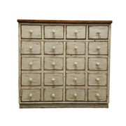 Vintage Apothecary-Style Cream Chest with Natural Wood Top