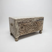 Hand-Carved Vintage Wooden Trunk with Distressed Finish