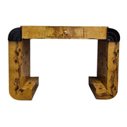 Art Deco Burl Wood Console with Bold Geometric Accents