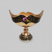 Artisanal Persian Enameled Copper Footed Bowl with Scalloped Rim