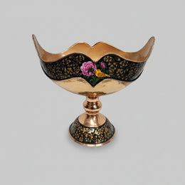 Artisanal Persian Enameled Copper Footed Bowl with Scalloped Rim