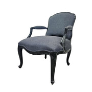 Vintage French Louis Style Black Lacquered Upholstered Armchair