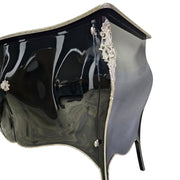 Stately Louis XV Style Black Lacquer and Ornate Silver Commode