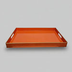 Sleek Tangerine Orange Lacquered Wooden Tray with Gilded Edges
