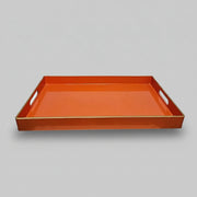 Sleek Tangerine Orange Lacquered Wooden Tray with Gilded Edges