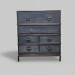 Pottery Barn Industrial Ludlow Black Leather Steamer Trunk Secretary Desk