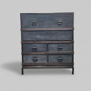 Pottery Barn Industrial Ludlow Black Leather Steamer Trunk Secretary Desk