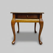 Classic Queen Anne Style Mahogany Tone Single Drawer Side Table