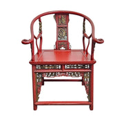 Antique Red Lacquer Horseshoe Armchairs and Tea Table Set