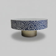 Exquisite Blue and White Bone Inlay Round Coffee Table