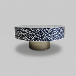 Exquisite Blue and White Bone Inlay Round Coffee Table