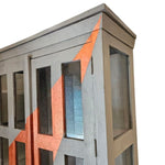 Distressed Grey Wooden Kitchen Cabinet with Geometric Graphic Pattern