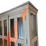 Distressed Grey Wooden Kitchen Cabinet with Geometric Graphic Pattern