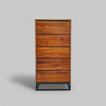 Minimalist Natural Timber Five Drawer Chest with Hidden Vanity Mirror