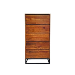 Minimalist Natural Timber Five Drawer Chest with Hidden Vanity Mirror
