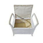 Charming Weathered White Lloyd Loom Bench with Floral Seat