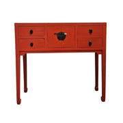 Vibrant Crimson Oriental Console Table with Classic Brass Hardware