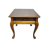 Classic Queen Anne Style Mahogany Tone Single Drawer Side Table